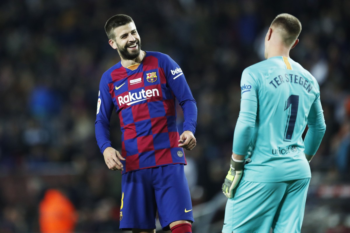 Gerard Pique, Marc-Andre ter Stegen Barcelona, DECEMBER 7, 2019 - Football / Soccer : Spanish La Liga Santander match between FC Barcelona, Barca 5-2 RCD Mallorca at the Camp Nou stadium in Barcelona, ...
