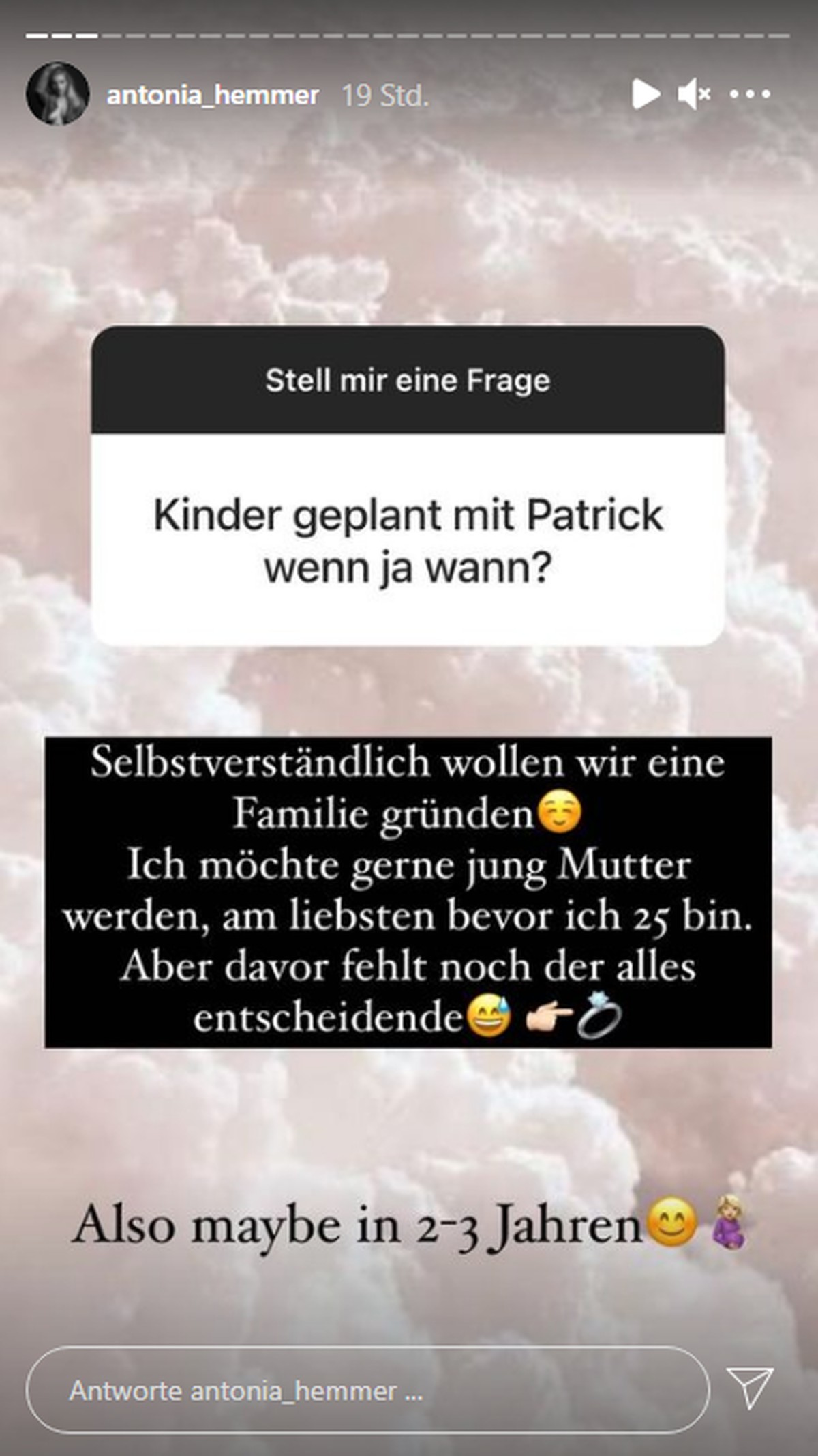 Antonia möchte erst heiraten, dann kann der Nachwuchs kommen.