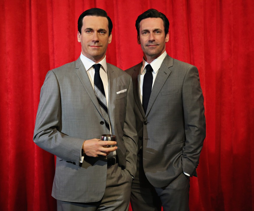 NEW YORK, NY - MAY 09: Madame Tussauds New York and actor Jon Hamm (R) unveil Don Draper's wax figure during Mad Men's Final Season at Madame Tussauds New York on May 9, 2014 in New York City. (Photo  ...