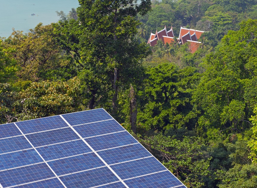 Solar panels on hotel roof Ko Chang Island Thailand