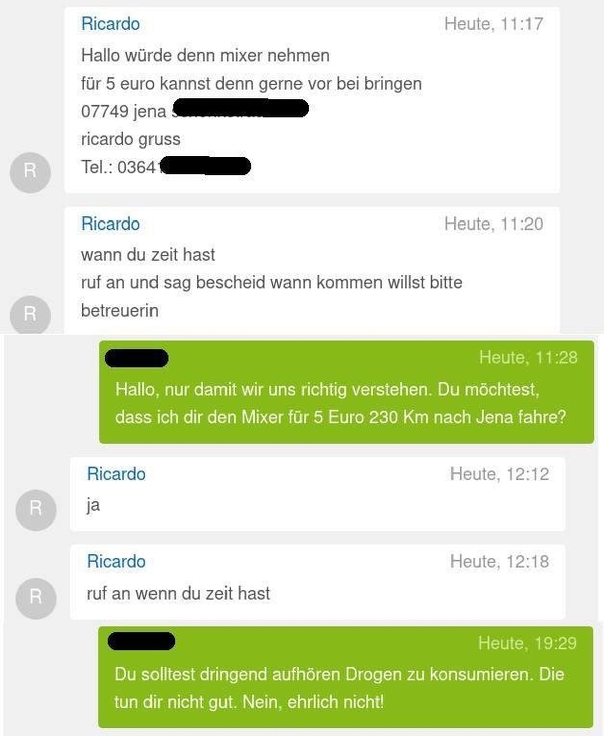 Nutzer möchte Gegenstand den er kaufen will vorbeigebracht bekommen. Zahlt er Sprit fürs Auto?