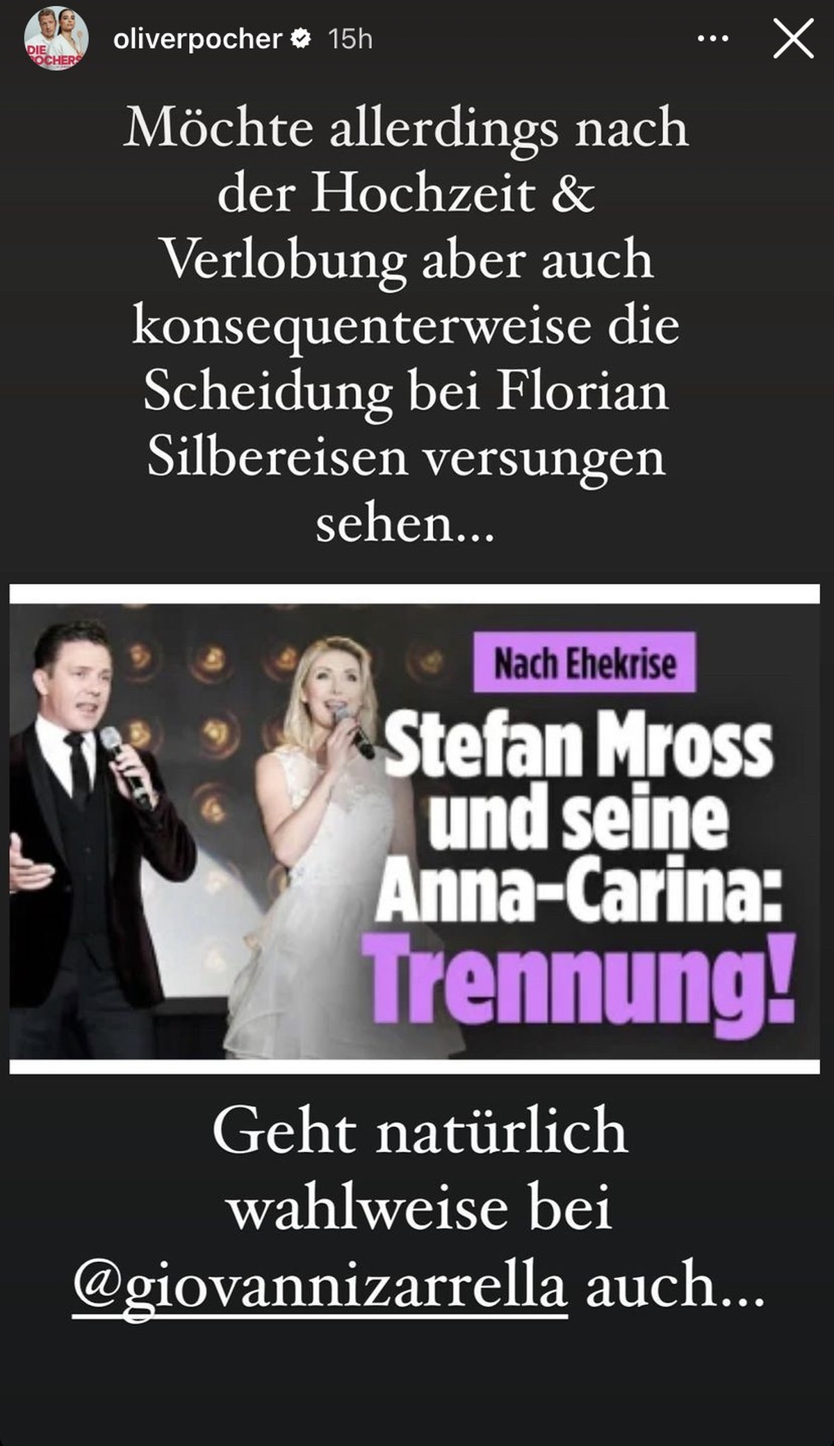 Dieses Posting setzte Oliver auf seinem Instagram-Profil ab.