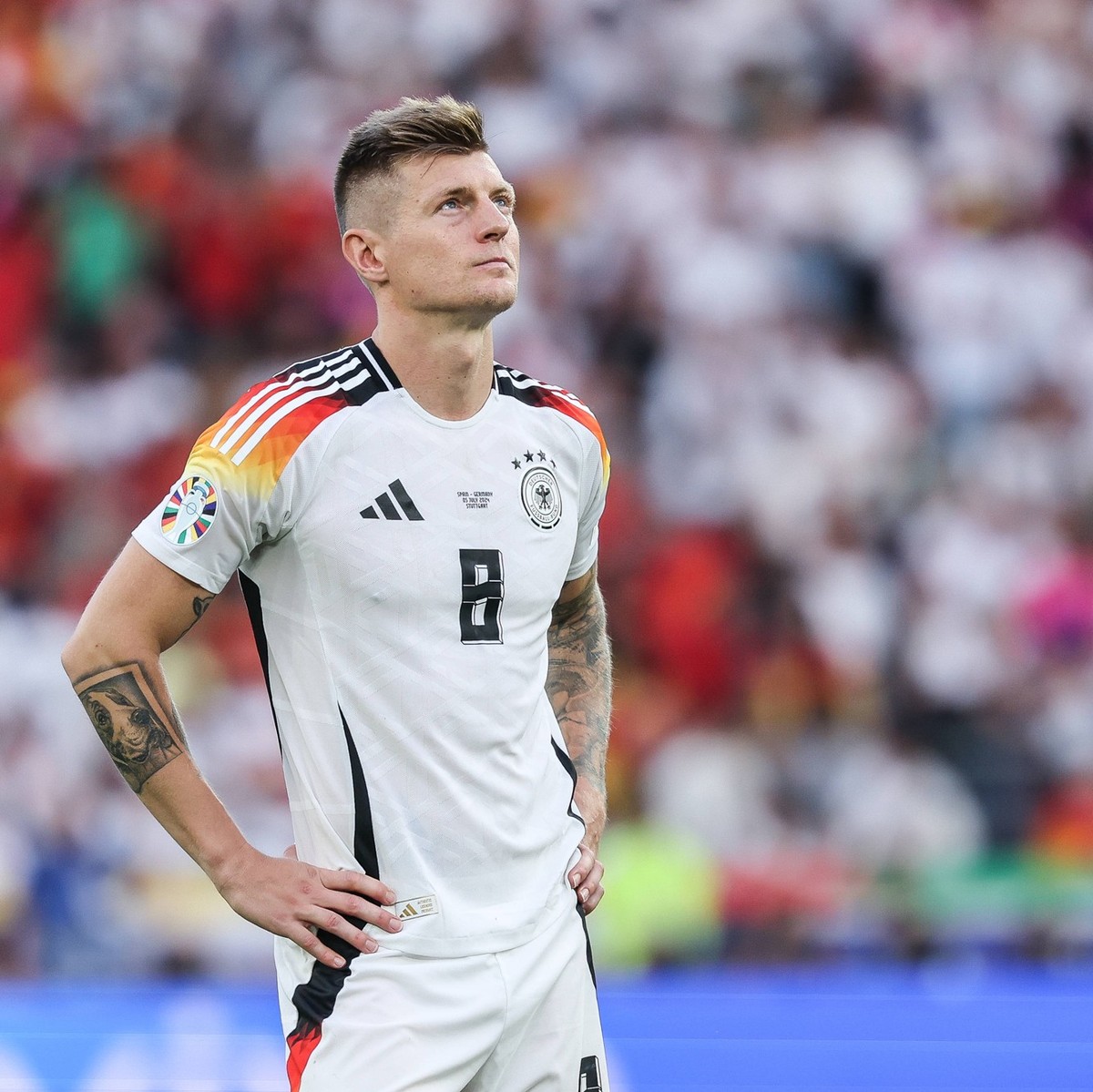 Fussball, UEFA EURO, EM, Europameisterschaft,Fussball 2024 Viertelfinale Spanien - Deutschland 05.07.2024, Stuttgart Arena Toni Kroos Deutschland, 8 Stuttgart Stuttgart Arena Baden-Württemberg Deutsch ...