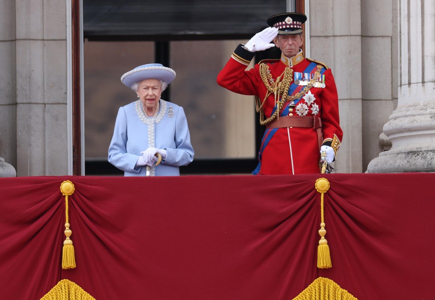 Queen Elizabeth II and Prince Edward, Duke of Kent, watch Trooping The Colour - The Queen&#039;s Birthday Parade - from the balcony of Buckingham Palace, London, UK - 02 Jun 2022, Credit:Humphrey Nema ...