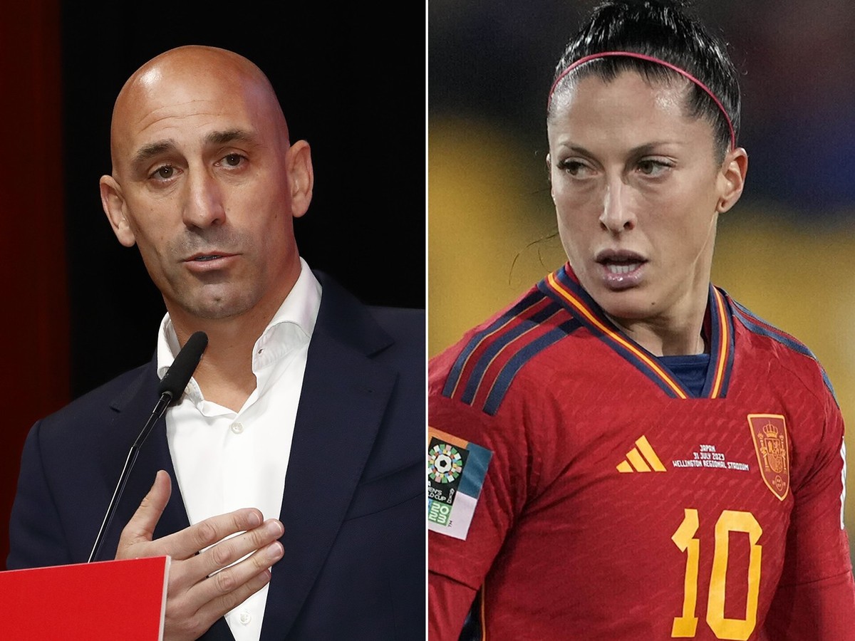 ARCHIV - 26.08.2023, ---: KOMBO - Die Bildkombo zeigt Jennifer Hermoso (r), spanische Fu�ballspielerin, nach einer vergebenen Torchance w�hrend des Frauenfu�ball-WM-Spiels der Gruppe C zwischen Japan  ...