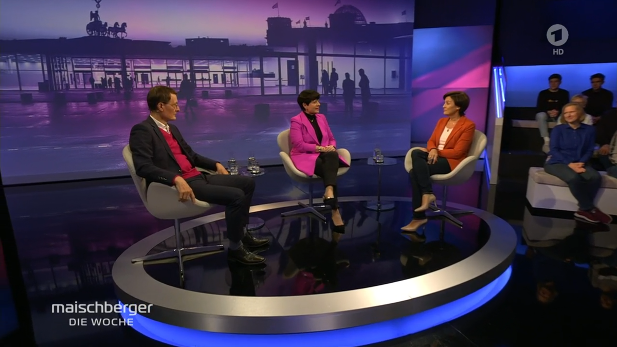 Karl Lauterbach im Gespräch mit Christine Aschenberg-Dugnus (FDP) und Sandra Maischberger (b. li.).