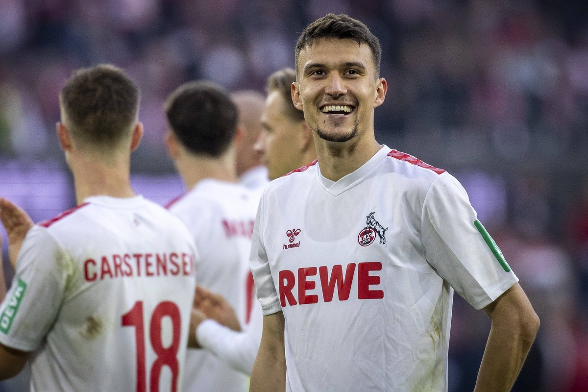 1. FC Koeln - Borussia Moenchengladbach, 22.10.2023 Koeln, Germany - October 22: Dejan Ljubicic 1. FC Koeln, 7 is happy after the Bundesliga match between 1. FC Koeln - Borussia Moenchengladbach on ma ...