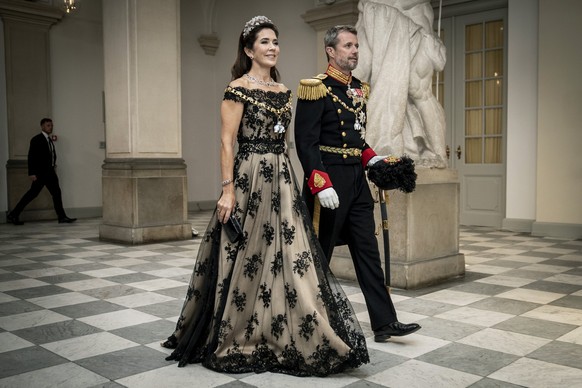 FILE - Crown Prince Frederik and Crown Princess Mary arrives at the gala banquet at Christiansborg Palace in Copenhagen, Denmark, Sunday Sept. 11, 2022. Queen Margrethe II, Denmark’s monarch for more  ...