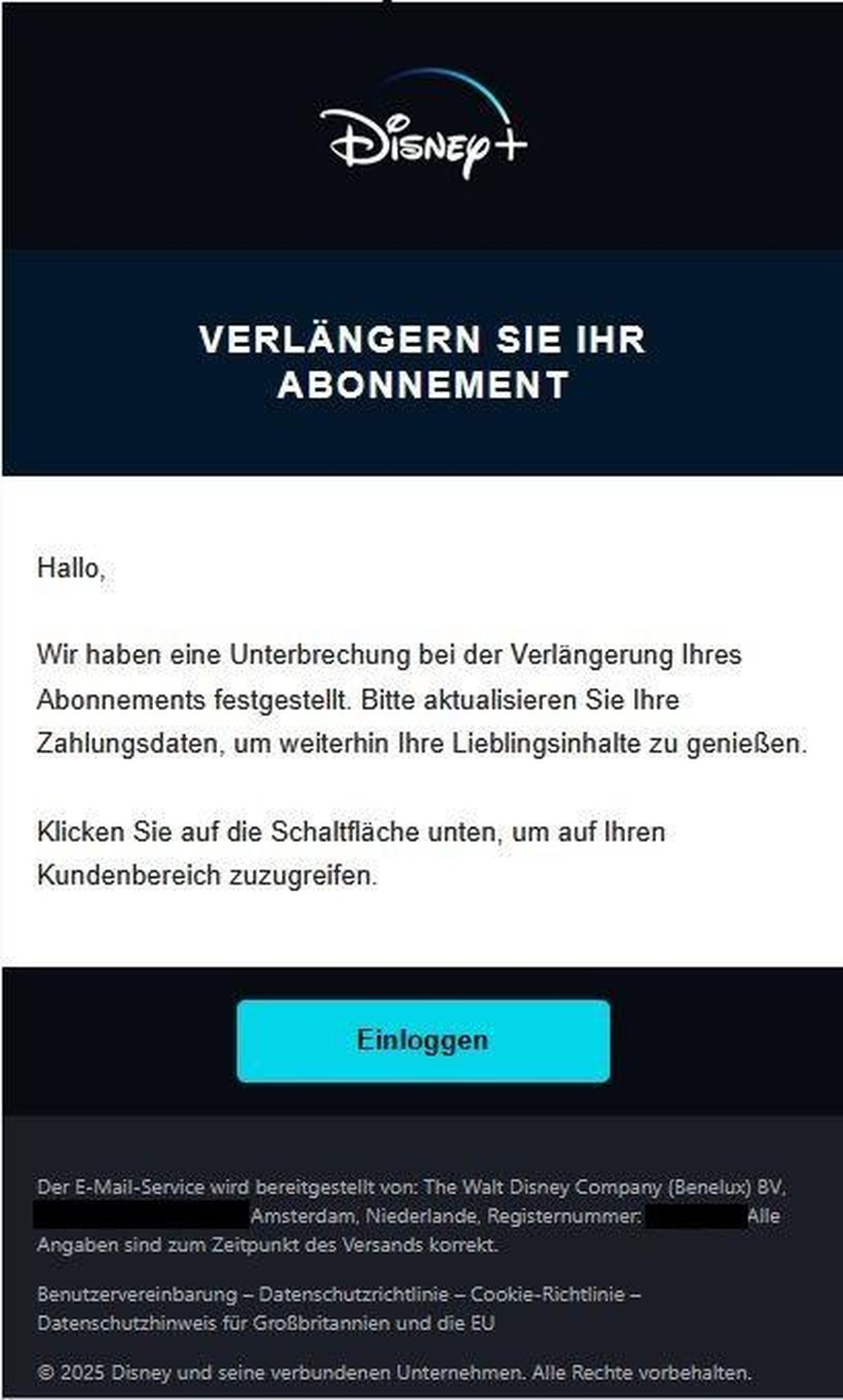So sieht die E-Mail aus.