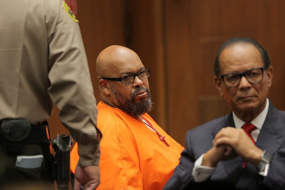 Former rap mogul Marion &quot;Suge&quot; Knight with attorney Albert DeBlanc, appears in court to formally receive his 28-year prison sentence for a manslaughter conviction in the fatal 2015 hit-and-r ...