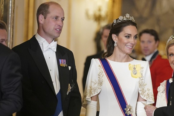 Britain&#039;s Prince William and Kate, Princess of Wales ahead of the State Banquet, for the state visit to the UK by President of South Korea Yoon Suk Yeol and his wife Kim Keon Hee, at Buckingham P ...