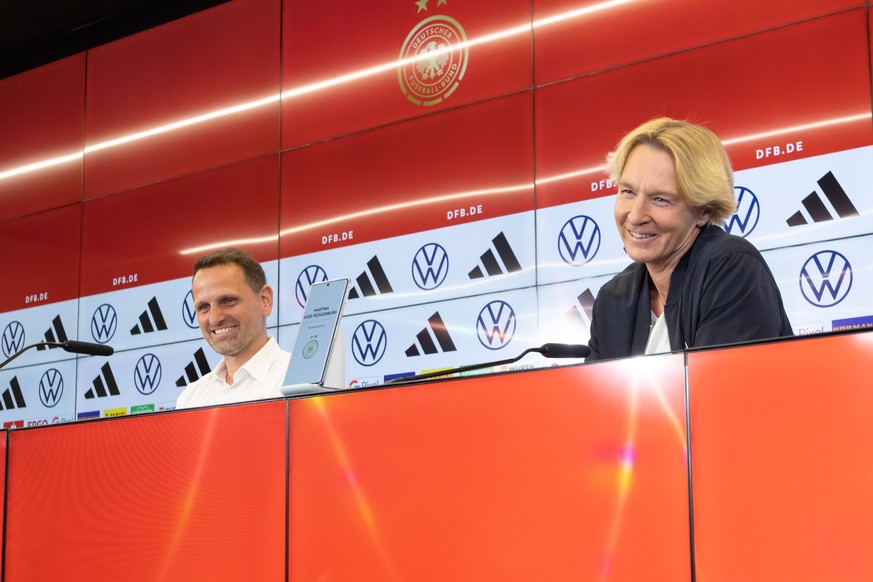 31.05.2023, Hessen, Frankfurt am Main: Fußball: Frauen, Nationalteam, Deutschland, Pressekonferenz mit Bekanntgabe des vorläufigen WM-Kaders im DFB-Campus. Panagiotis Chatzialexiou, Sportlicher Leiter ...