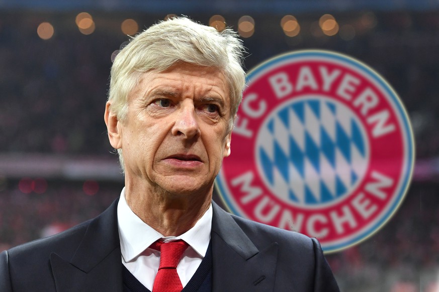 FOTOMONTAGE: Arsene WENGER bekundet Interesse am Traineramt beim FC Bayern Muenchen. Archivfoto Arsene WENGER Trainer Arsenal, Einzelbild,angeschnittenes Einzelmotiv,Portraet,Portrait,Portr t. FC Baye ...