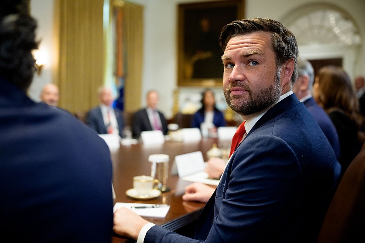 WASHINGTON, DC - JULY 08: U.S. Vice President J.D. Vance attends a Cabinet Meeting with U.S. President Donald Trump at at the White House on July 08, 2025 in Washington, DC. Trump discussed the recent ...