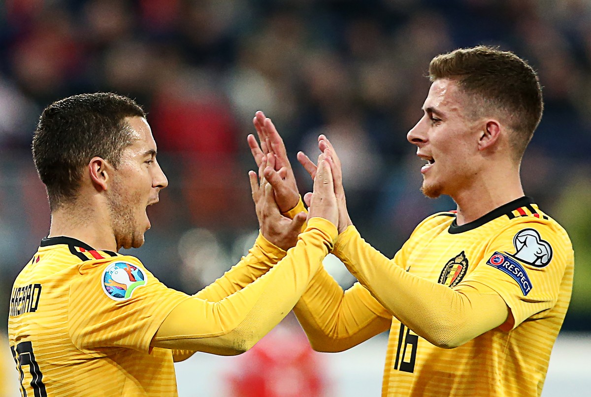 Eden Hazard (links) und Bruder Thorgan bei einem Spiel für die belgische Nationalmannschaft.