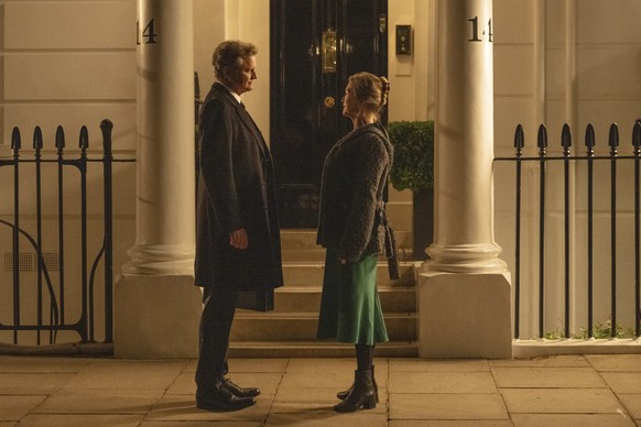 This image released by Universal Pictures shows Colin Firth, left, and Renée Zellweger in a scene from &quot;Bridget Jones: Mad About the Boy.&quot; (Jay Maidment/Universal Pictures via AP)