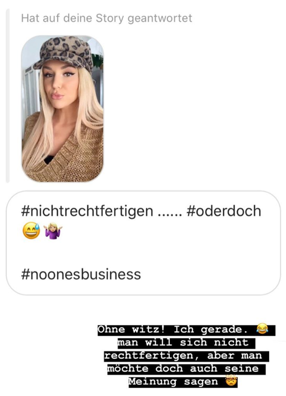 Von ihren Instagram-Followern wird Gerda darauf hingewiesen, dass sie sich doch nicht rechtfertigen wollte – aber jetzt genau dies tut.