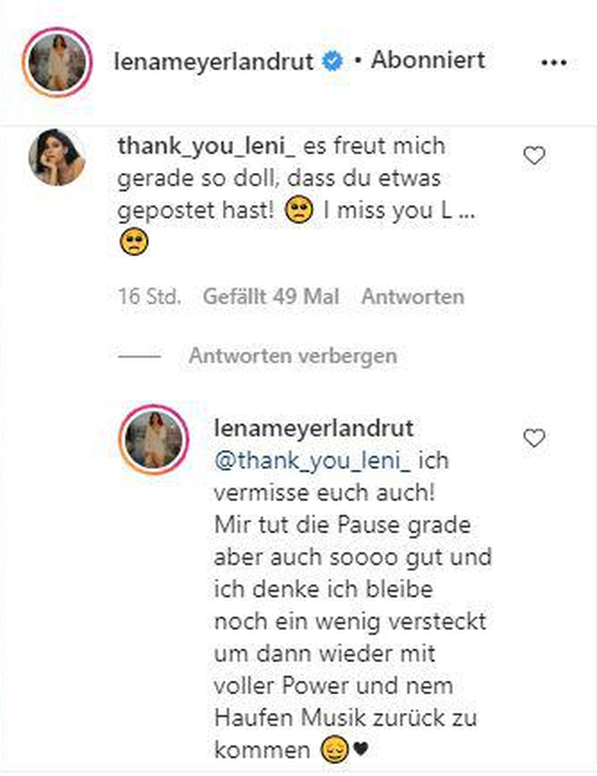 Lena Meyer-Landruts Antwort: Hier bezieht sie direkt Stellung.