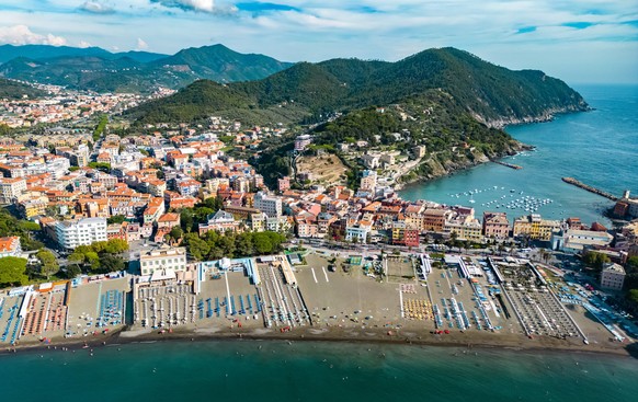 Aerial view of the Bay of Silence in Sestri Levante, Liguria, Italy Model Released Property Released xkwx attraction Baia Del Silenzio Sestri Levante Bay of Silence coastline riviera italy liguria aer ...