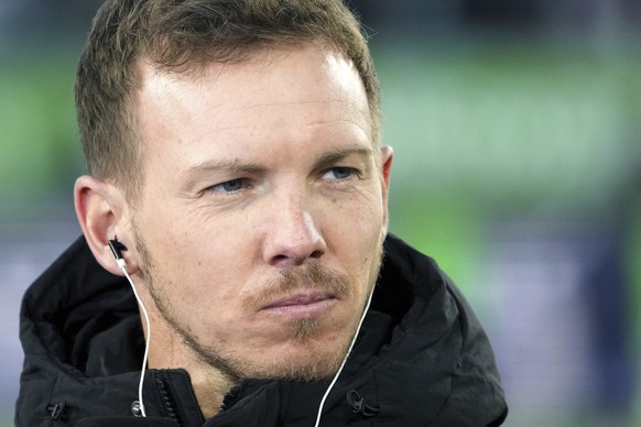 FILE - Then Bayern&#039;s head coach Julian Nagelsmann prior to the German Bundesliga soccer match between VfL Wolfsburg and FC Bayern Munich in Wolfsburg, Germany, Sunday, Feb. 5, 2023. The German me ...