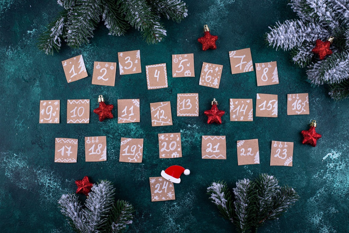 Advent calendar made from craft paper. Zero waste and sustainable decor