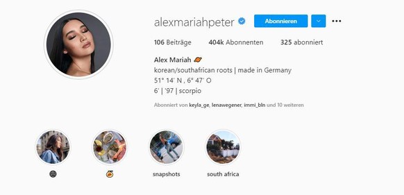 Alex Mariah Peters Instagram-Profil.