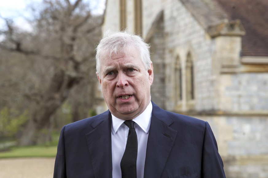 . 11/04/2021. Windsor, United Kingdom. Prince Andrew, the Duke of York , attends a church service at the Royal Chapel of All Saints at Royal Lodge, Windsor, following the death of Prince Philip , the  ...