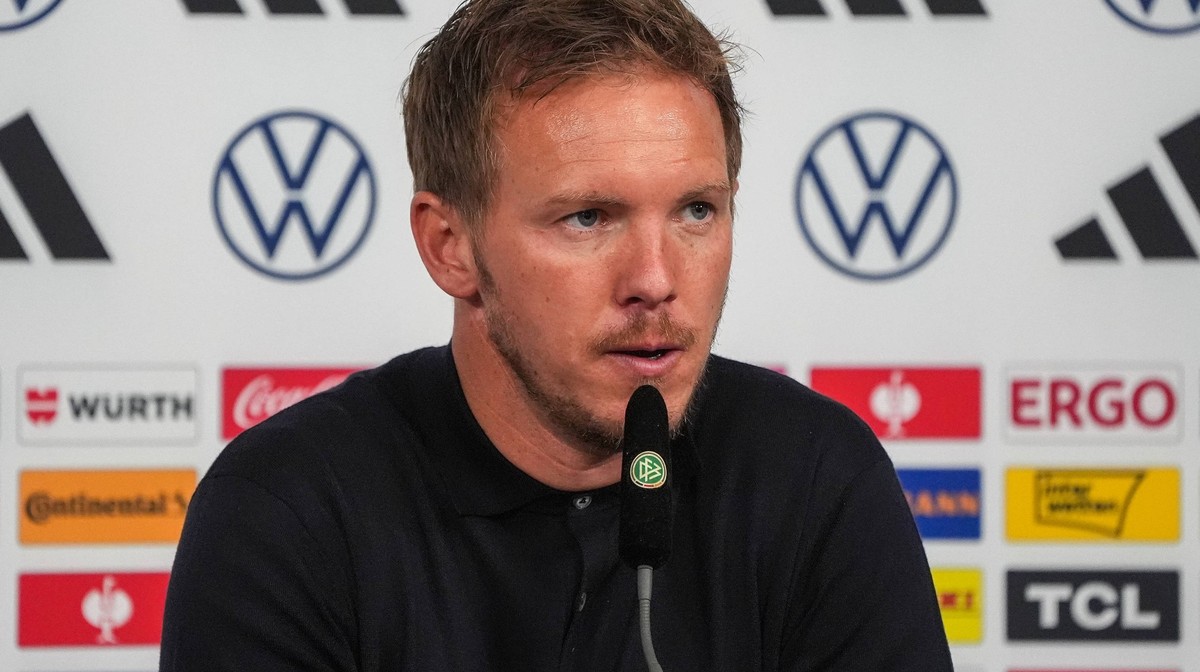 Bundestrainer Julian Nagelsmann Deutschland Germany in der Pressekonferenz - Mönchengladbach 07.06.2024: Deutschland vs. Griechenland, Borussia-Park, Freundschaftsspiel *** Head coach Julian Nagelsman ...
