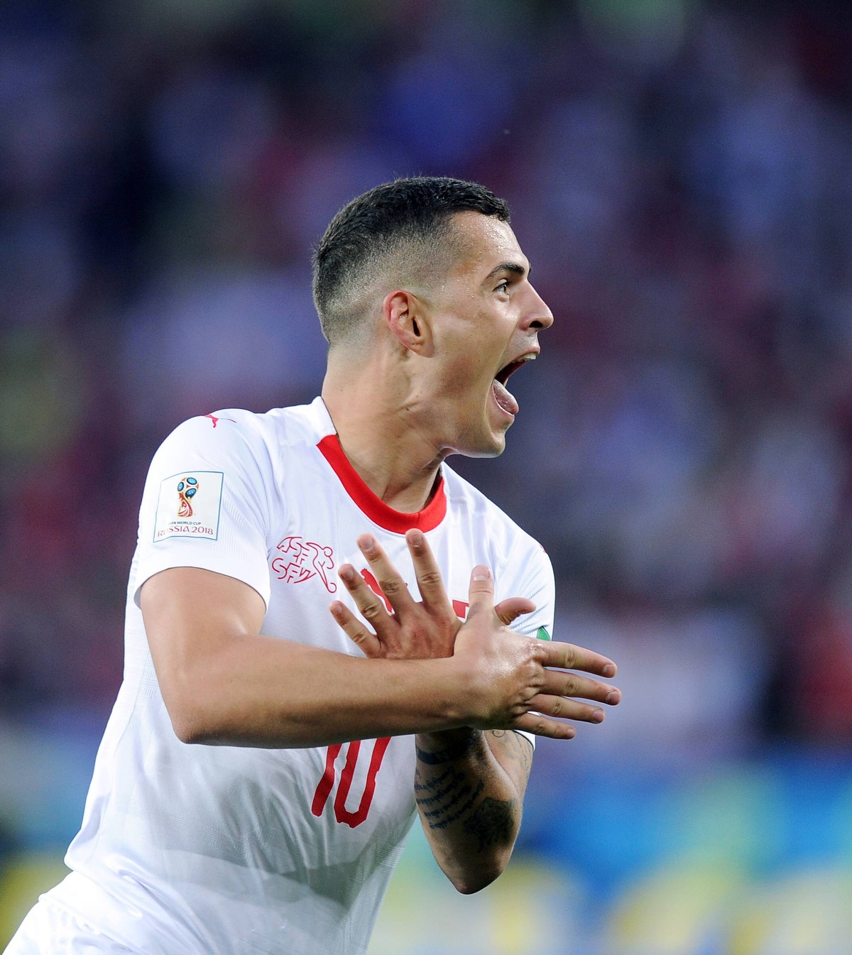 WM 2018, Serbien - Schweiz 2018.06.16 Kaliningrad Pilka nozna Mistrzostwa Swiata w Rosji Rosja 2018 Serbia - Szwajcaria N/z Granit Xhaka of Switzerland celebrates scoring a goal Foto Norbert Barczyk / ...