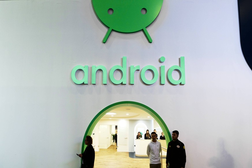 Mobile World Congress 2023 Barcelona Logotypes The entrance to the Android, the mobile operating system of Google and the best-selling OS worldwide on smartphones since 2011 and tablets since 2013, di ...