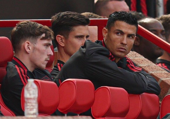Mandatory Credit: Photo by Paul Currie/Shutterstock 13066957gc Cristiano Ronaldo of Manchester United, ManU in the dug out Manchester United v Brighton &amp; Hove Albion, Premier League, Football, Old ...