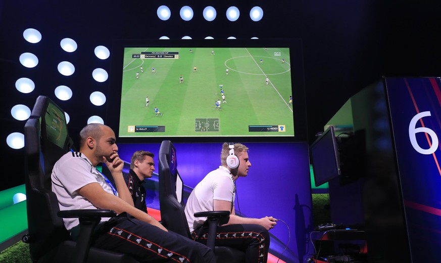 FIFA eNations Cup 2019 - Maidstone Studios. Germany&#039;s Mohammed &#039;MoAuba&#039; Harkous (left) and Michael &#039;Megabit&#039; Bittner (right) during the FIFA eNations Cup 2019 at Maidstone Stu ...