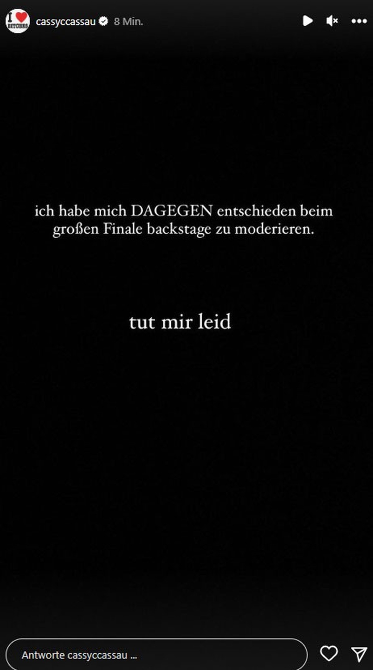Cassy teilt die "GNTM"-News bei Instagram.