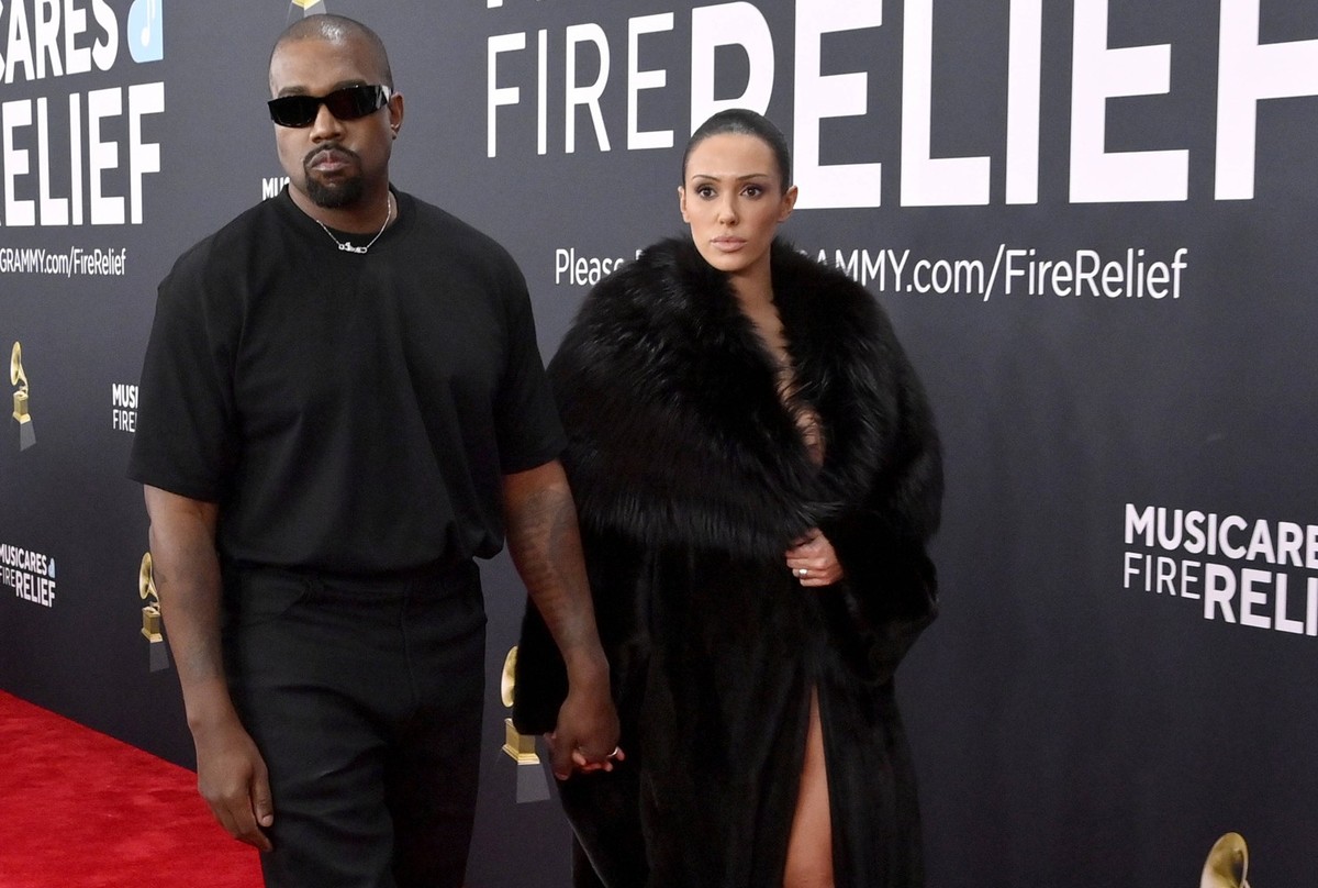 Kanye West and Bianca Censori arrive for the 67th Annual Grammy Awards at Crypto.com Arena in Los Angeles on February 2, 2025. The awards ceremony will honor the best recordings, compositions, and art ...