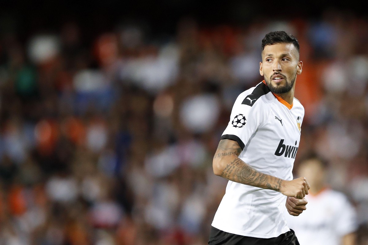 Ezequiel Garay of Valencia CF during the UEFA Champions League group H match between Valencia CF and Ajax Amsterdam at Estadio Mestalla on October 02, 2019 in Valencia, Spain UEFA Champions League 201 ...