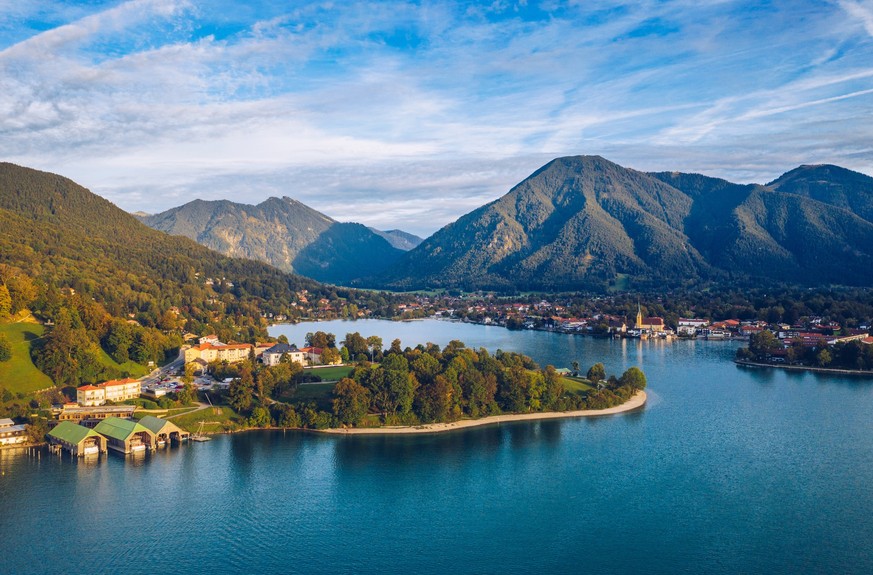 Tegernsee, Germany. Lake Tegernsee in Rottach-Egern (Bavaria), Germany near the Austrian border. Aerial view of the lake &quot;Tegernsee&quot; in the Alps of Bavaria. Bad Wiessee. Tegernsee lake in Ba ...
