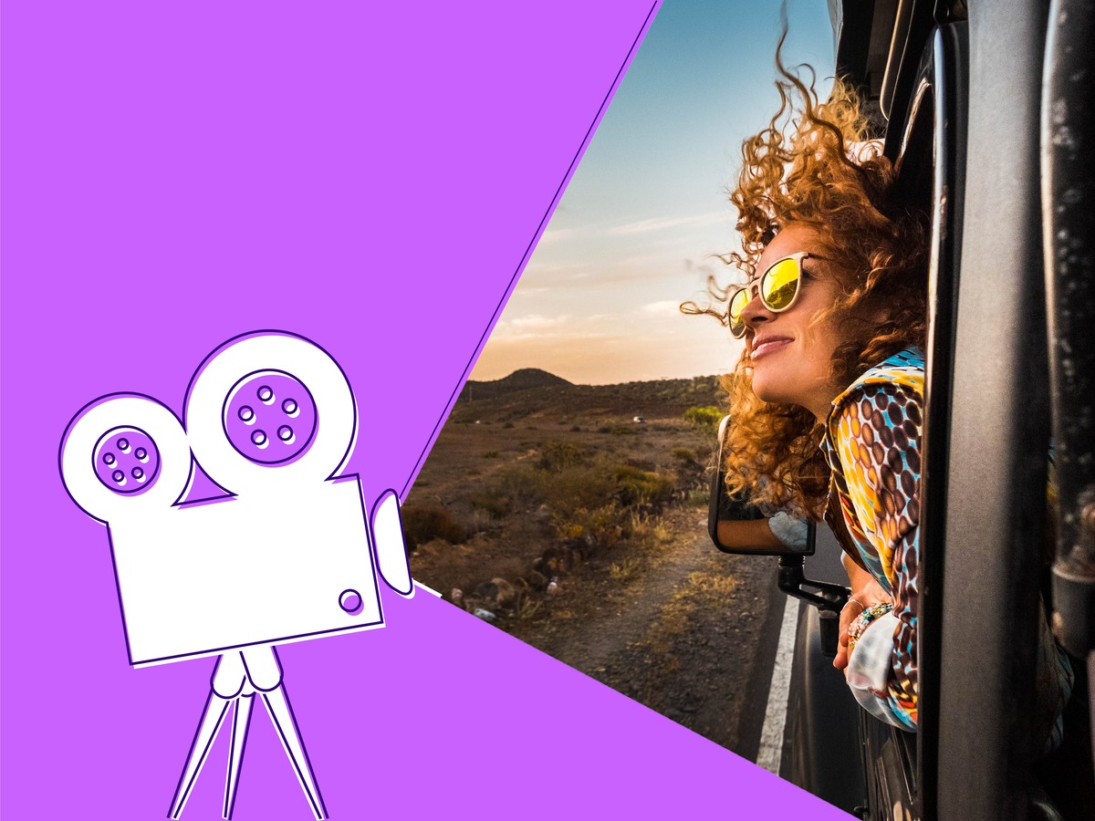 Creative vector background with camera on tripod and decorative empty text container. Ideal for journalism, video recording or film making themed graphic or web design