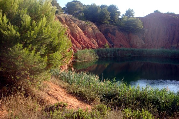 image of the lake in the red rock just outside Otranto in Puglia xkwx otranto, salento, italy, apulia, sea, lecce, blue, architecture, coast, beach, mediterranean, sky, water, travel, nature, view, bu ...