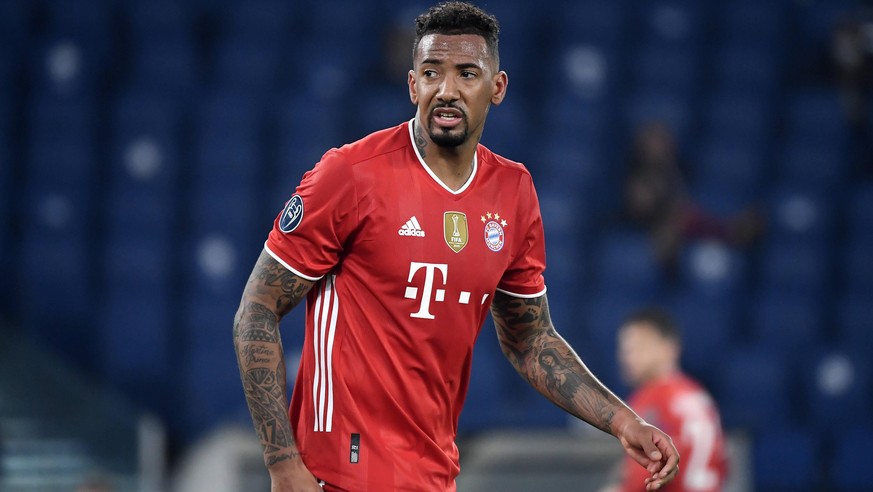 Jerome Boateng of FC Bayern Munchen reacts during the Champions League round of 16 football match between SS Lazio and Bayern Munchen at stadio Olimpico in Rome Italy, February, 23th, 2021. Photo Andr ...
