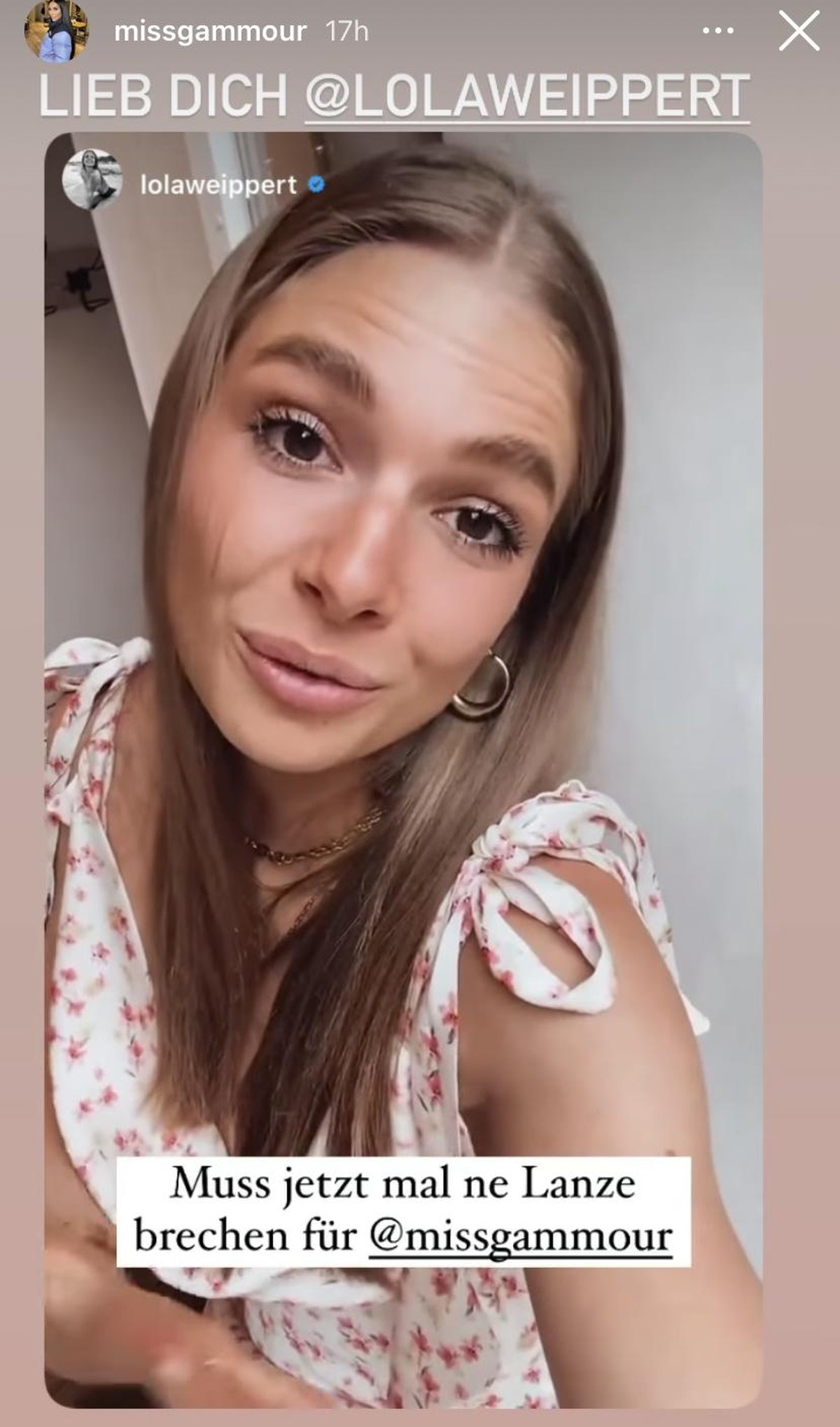 Senna Gammour teilte die Botschaft von Lola auf ihrem Account.