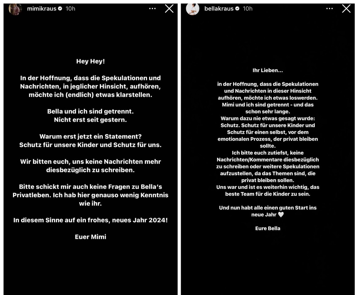 Diese Trennungsposts veröffentlichten jeweils Mimi und Bella Kraus.