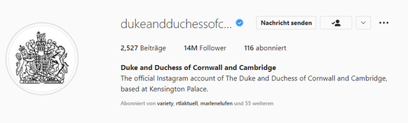 Auf der Instagram-Seite von William und Kate stehen ihre neue Titel.