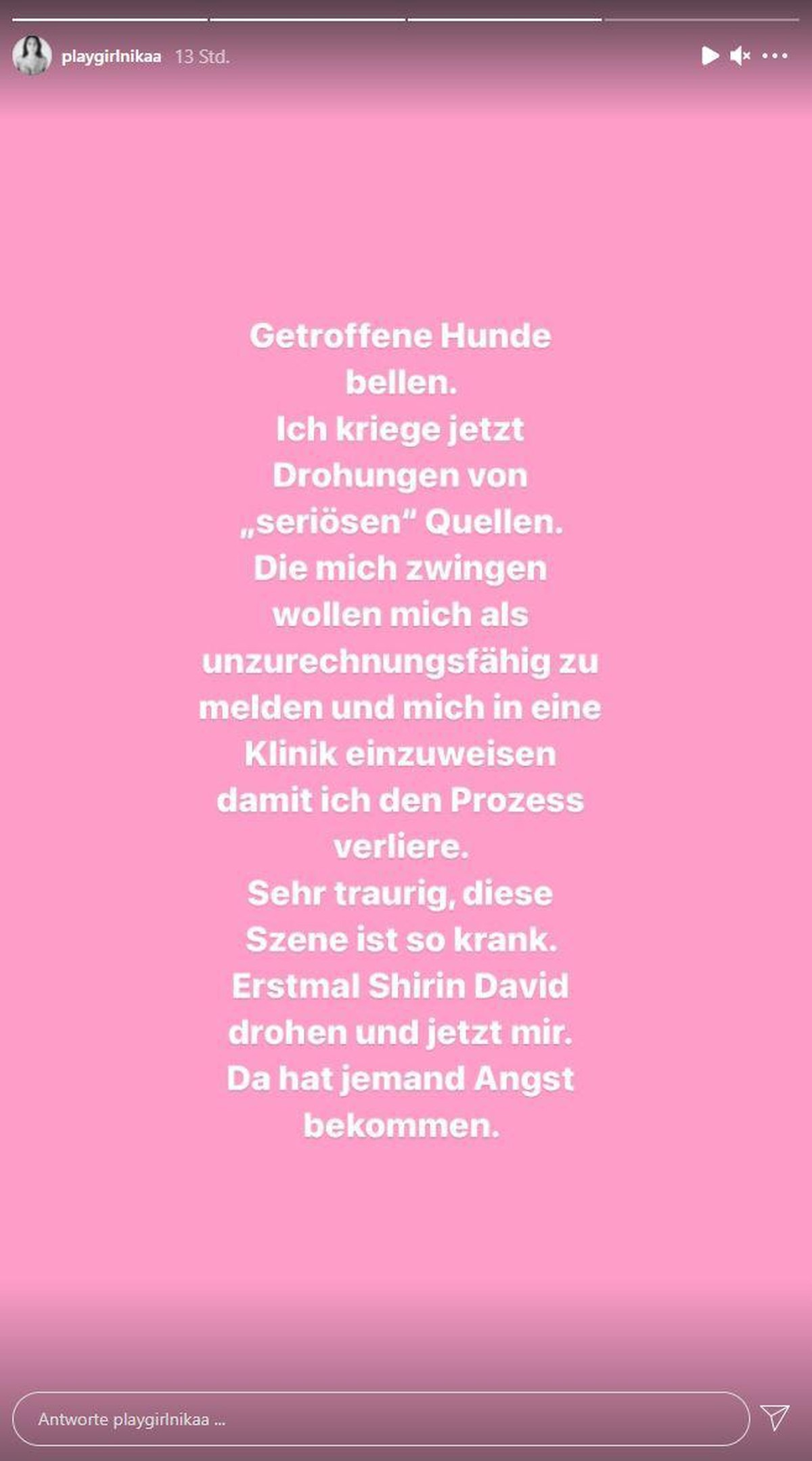 Nika Irani veröffentlichte ein Statement zu den Drohungen, die sie momentan erhält.