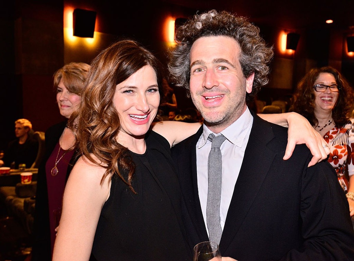 WEST HOLLYWOOD, CA - JANUARY 11: Actress Kathryn Hahn (L) and Ethan Sandler attend the &quot;Transparent&quot; Cast and Crew Golden Globes Viewing Party at The London West Hollywood on January 11, 201 ...