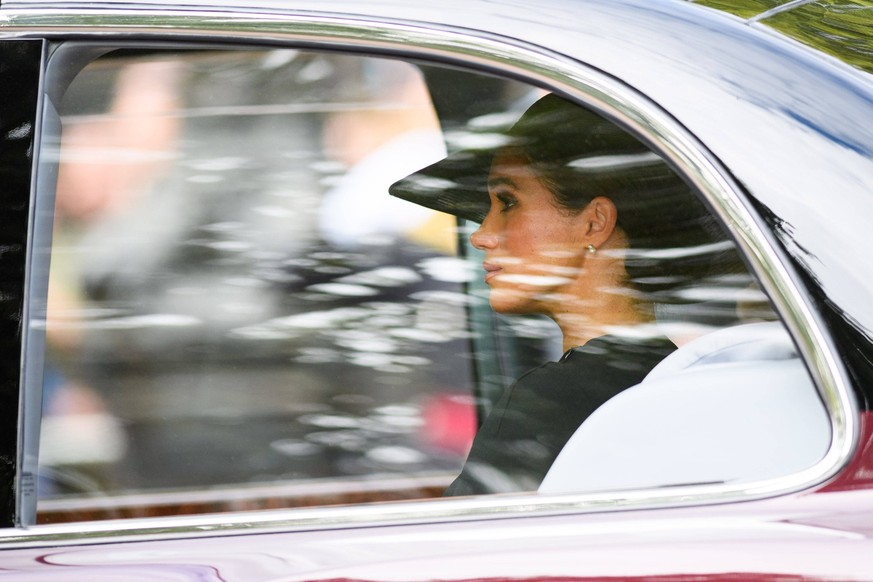 Queen Elizabeth II funeral Meghan, Duchess of Sussex following the Ceremonial Procession down The Mall, following the State Funeral of Queen Elizabeth II at Westminster Abbey, London. Picture date: Mo ...