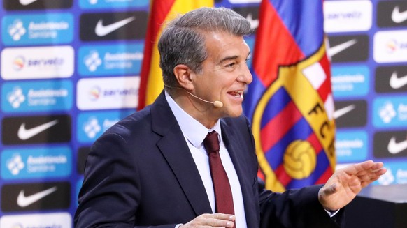 Joan Laporte, president of the club, during the presentation of Pau Gasol as a new FC Barcelona player at the Palau Blaugrana, on 25th March 2021, in Barcelona, Spain. -- (Photo by Urbanandsport/NurPh ...