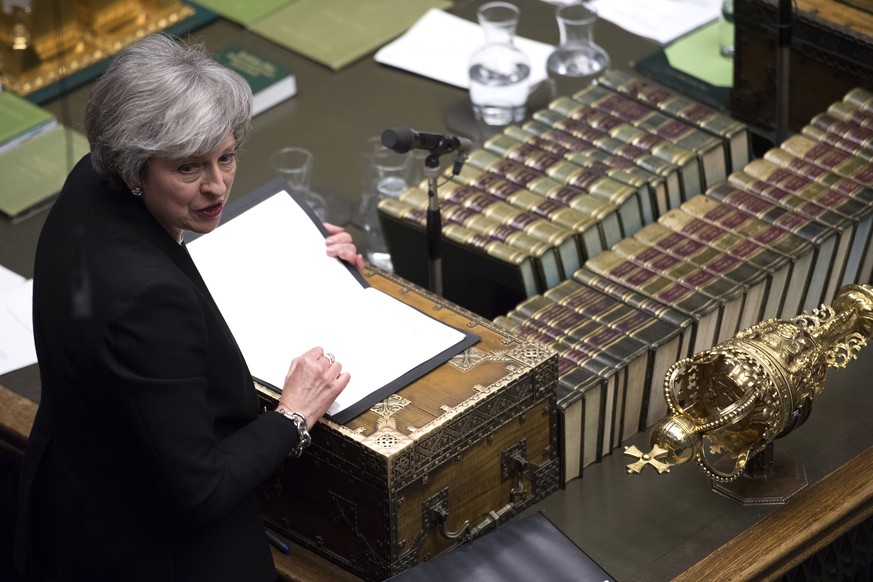 Britain&#039;s Prime Minister Theresa May addresses the house of Commons Parliament during the debate on Britain&#039;s Brexit European Union Withdrawal Act, in London, Tuesday Jan. 29, 2019. Seeking  ...