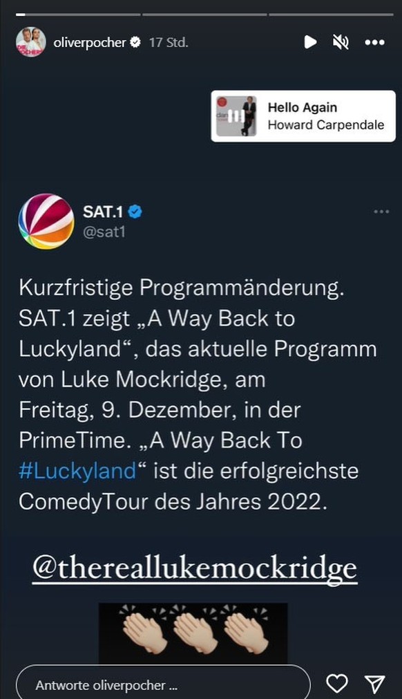 Oliver Pocher gratuliert seinem Kollegen Luke Mockridge zum TV-Comeback.