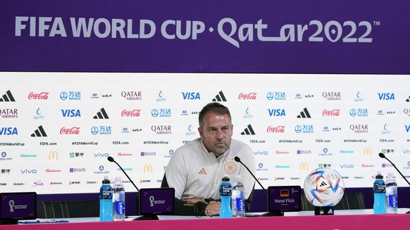 Germany&#039;s head coach Hansi Flick attends a news conference on the eve of the group E World Cup soccer match between Germany and Spain, in Doha, Qatar, Saturday, Nov. 26, 2022. Germany will play t ...