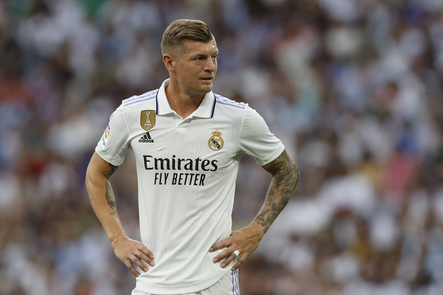 ESP: Real Madrid v UD Almeria. La Liga Santander Toni Kroos of Real Madrid CF during the La Liga match between Real Madrid and UD Almeria played at Santiago Bernabeu Stadium on April 29, 2023 in Madri ...